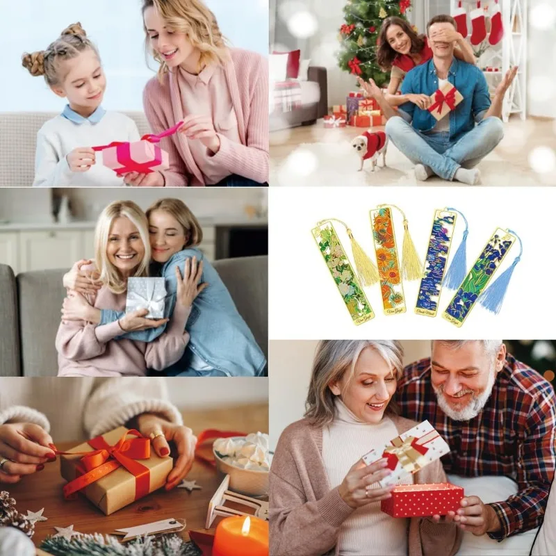 タッセル付きメタルブックマーク4個、ゴッホテーマのブックマーカー、本愛好家へのギフト