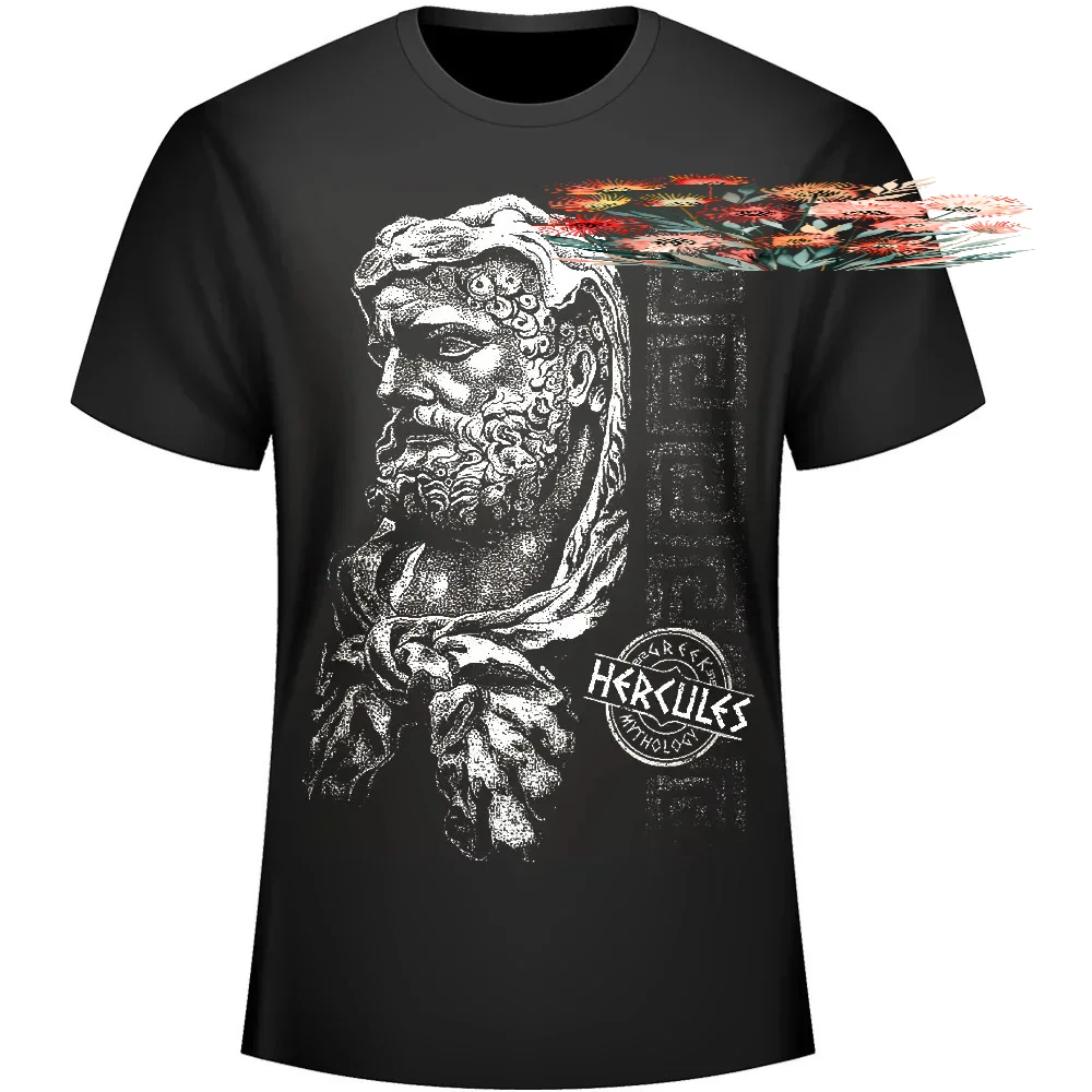 Camiseta con estampado de estatua del dios griego antiguo Hércules, 100% algodón, cuello redondo, camiseta informal de manga corta de verano para hombre, talla S-3XL