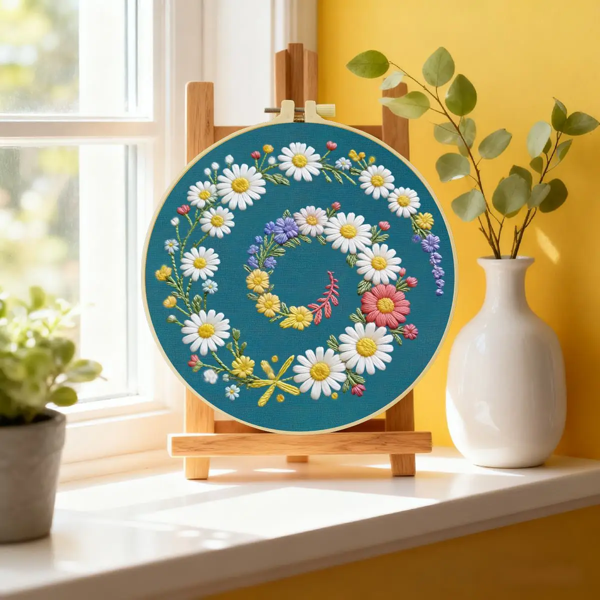 1 Stück 20X20CM/15X15CM 7,87/6,3 Zoll Blumen-Stickerei-Starter-Kit DIY-Kit DIY-Stickerei-Set Handarbeiten Nadelkunst – Detail 1
