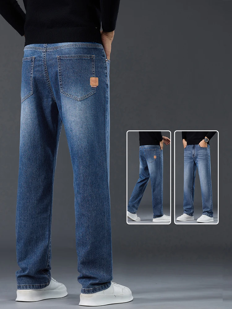 

Мужские повседневные джинсы, осенние новые брендовые классические винтажные прямые брюки, удобные простые свободные деловые джинсовые брюки