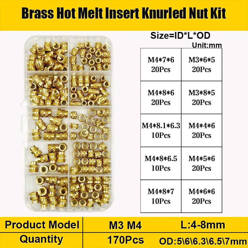 Messing-Einsatz mutter m2 m3 m4 Messing-Wärmesatz-Einsatz mutter Heiß schmelze gerändelte Gewinde einsätze Doppel-Twill-Einbettung Kupfer mutter 3D-Druck – Detail 8
