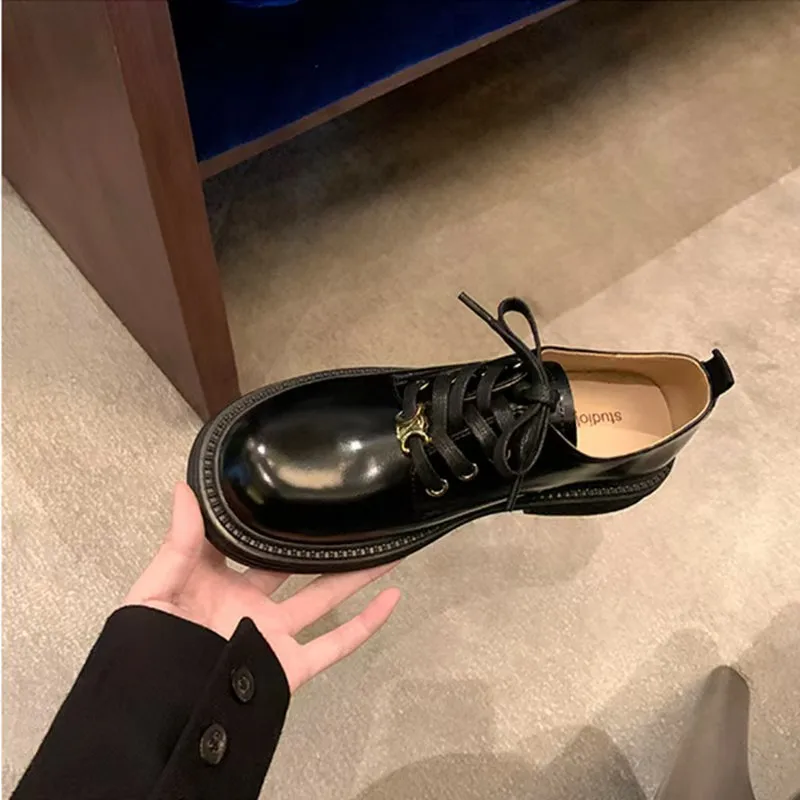 

Oxford Shoes Women Split leather Shoes for Women Spring/Autumn Women Loafers Summer Brogues Vintage Lace-up Shoes Women Pumps