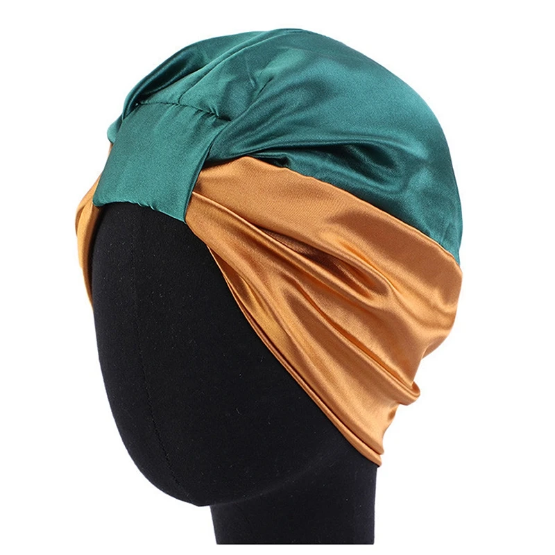 French Satin Cloth Colorblock Turban Hat Female Bandana Headband Women's Hair Cover Cap Head Wraps Muslim Headscarf Bonnet