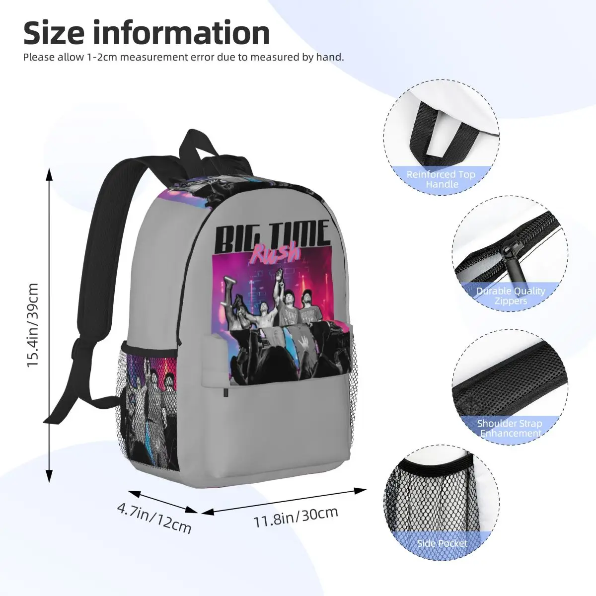 Big Time Rush BTR Band Music Backpack Daypack Large Capacity Boys Girls BookBag Shoulder Bags for Men Women Children School Bag