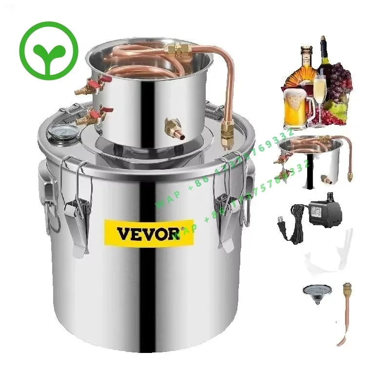 【Premium】SucceBuy 3 5 8 Gal Distiller Moonshine   Brew Water Wine Essential Oil Brewing Kit Stainless Copper with Pump for Home
