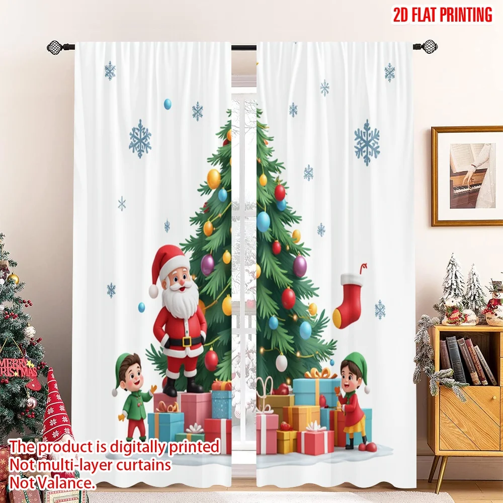 

2pcs 2D flat printing Merry Christmas Drapes Christmas Tree Santa Claus Gifts Fabric Without Electricity Birthday Party Perfect