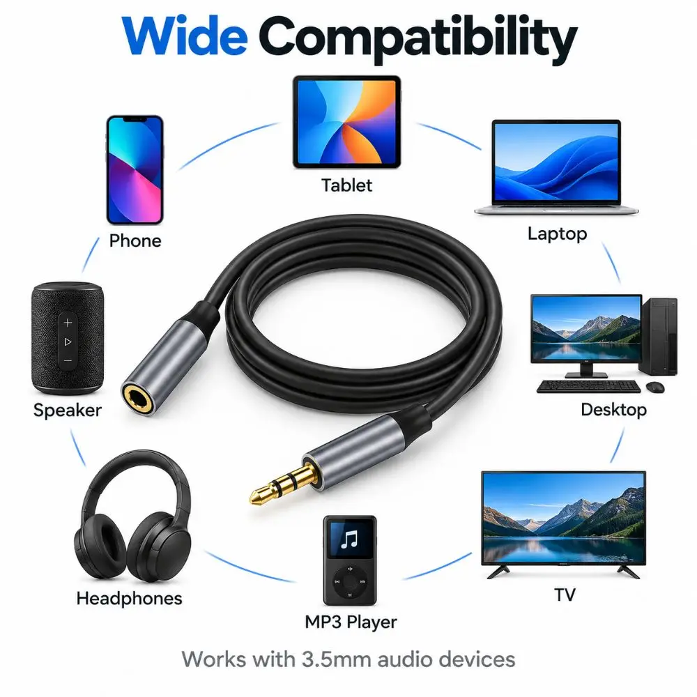 Male To Female 3.5mm Audio Extension Cable Straight Plug Stereo AUX Extension Cable Broad Compatibility Audio Extension Cord