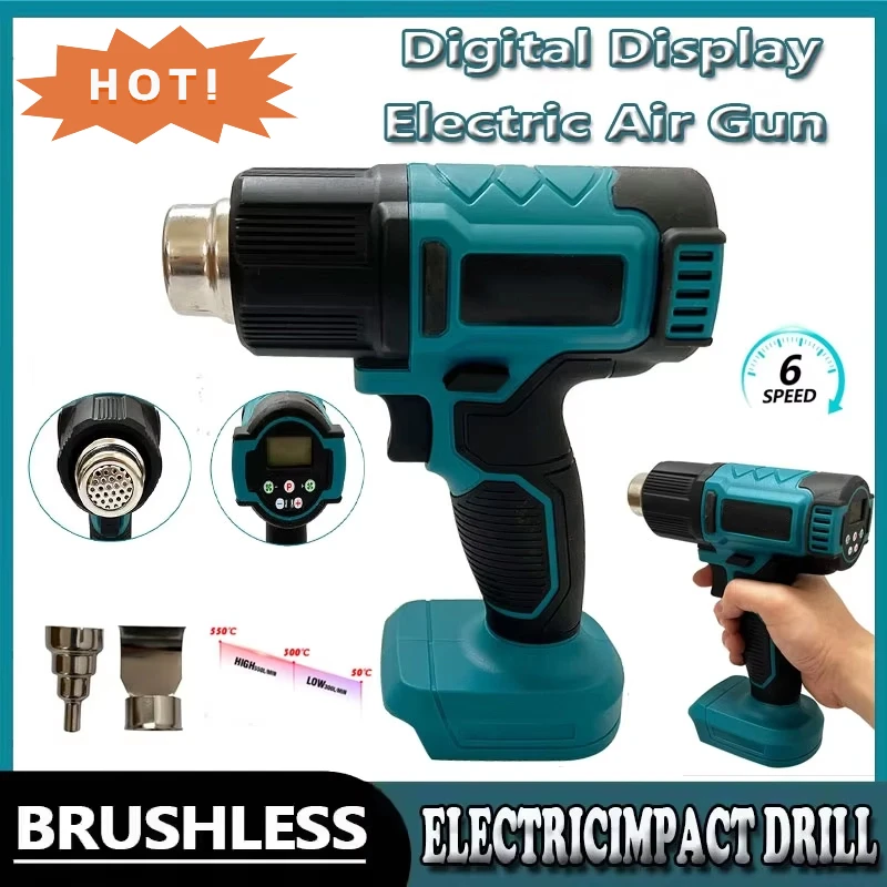 

Fit Makita Digital Display Electric Air Cordless Heat Guns With 2 Nozzles Industrial Shrink Wrapping Hot Air Gun for 20V Battery