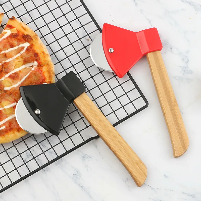 Wooden Handle Axe Shape Pizza Cutter Roller Knife Professional  Pizza Slicer Creative Baking Tools for Kitchen Home Restaur view 2