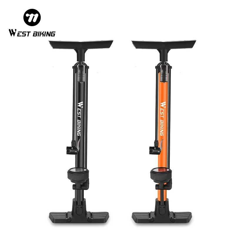 WEST BIKING 160PSI High Pressure Bicycle Floor Pump With Gauge E-Bike Car Tire Inflator Schrader Presta Valve MTB Road Bike Pump