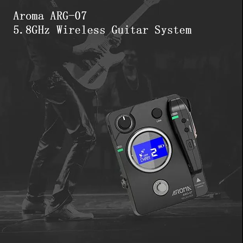 AROMA ARG-07 Guitar Transmission System Wireless Transmisster Receiver Black Plastic LCD Display 4 Channels 35M Range