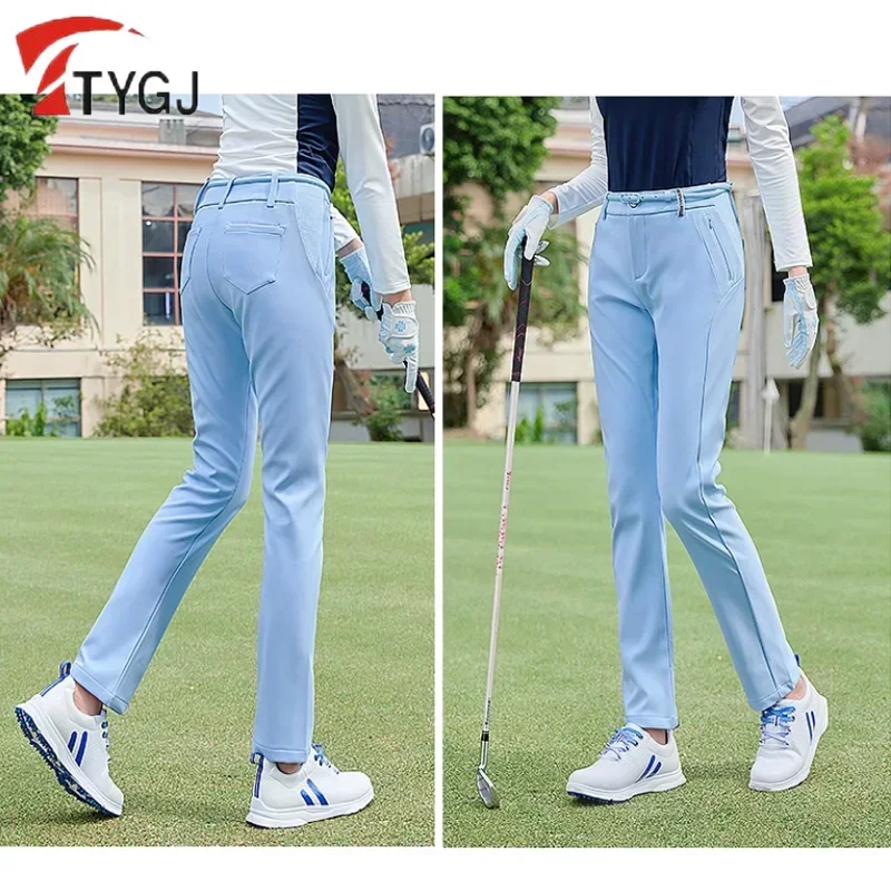 TTYGJ Women Waterproof Golf Long Pants Ladies Slim Elastic Waistband Trousers Autumn Zipper Pocket Sport Pants Golf Sweatpants