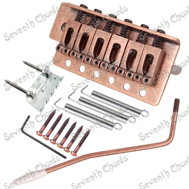 A Set 6 Strings Concave Saddle Single Tremolo Bridge System For Electric Guitar Accessories Parts Copper Red Musical Instrument