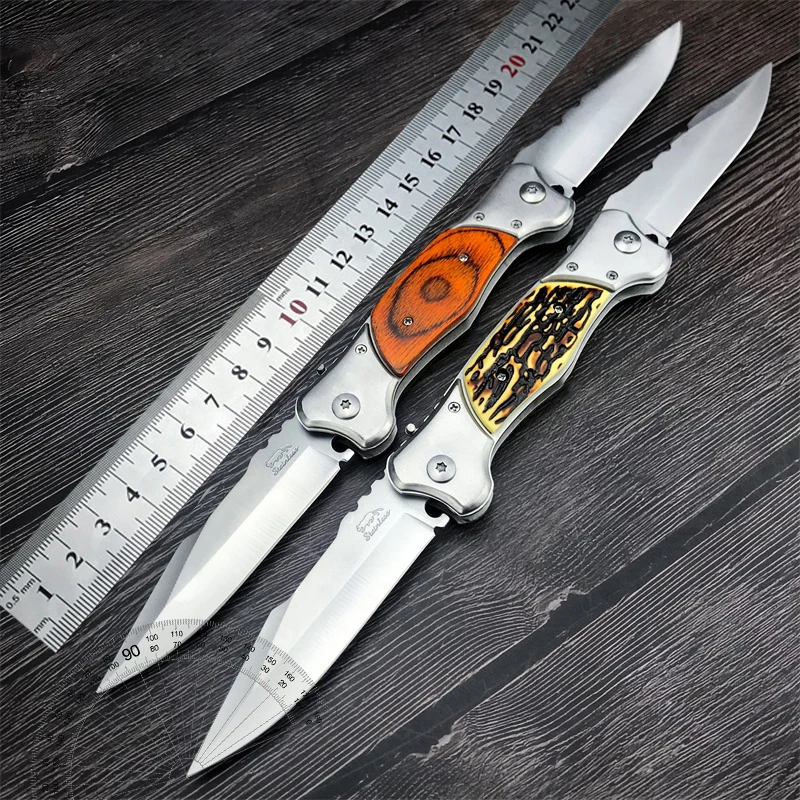 Russia Combat Tactical Assisted Folding Knife 2 Sides Blade Wood/resin Handle Hunting Camping Outdoor EDC Tool