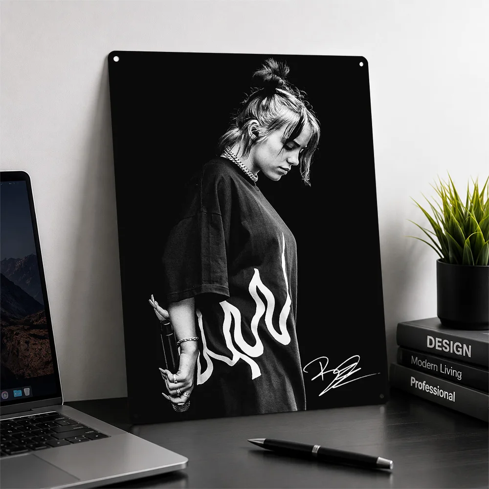 Billie Eilish Poster Musical Wall Art Customized Retro Metal Tin Sign for Music Room Studio Bedroom Home Decor Display Artwork