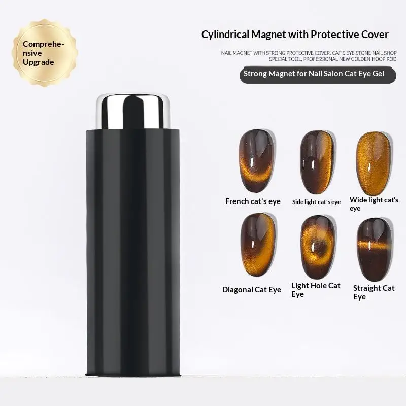 Imán Magnético para Uñas de Doble Punta con Forma de Cilindro Ojo de Gato, Multifuncional, para Esmalte en Gel, con Cubierta, Herramientas para Uñas