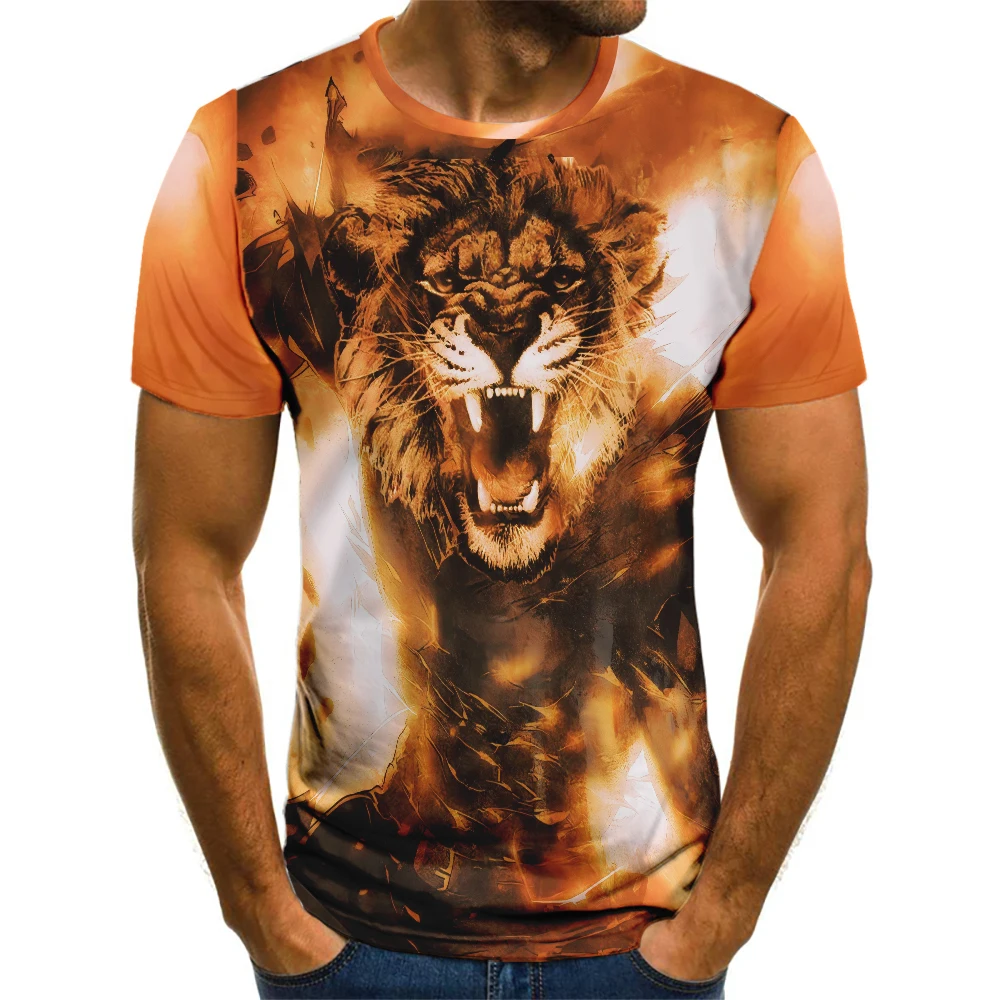 Tie-dye Lion Pattern Men's Fashion T-Shirts Street Short Sleeve Animal 3d Printed Gradient T Shirt 6XL Plus Size Casual Tops