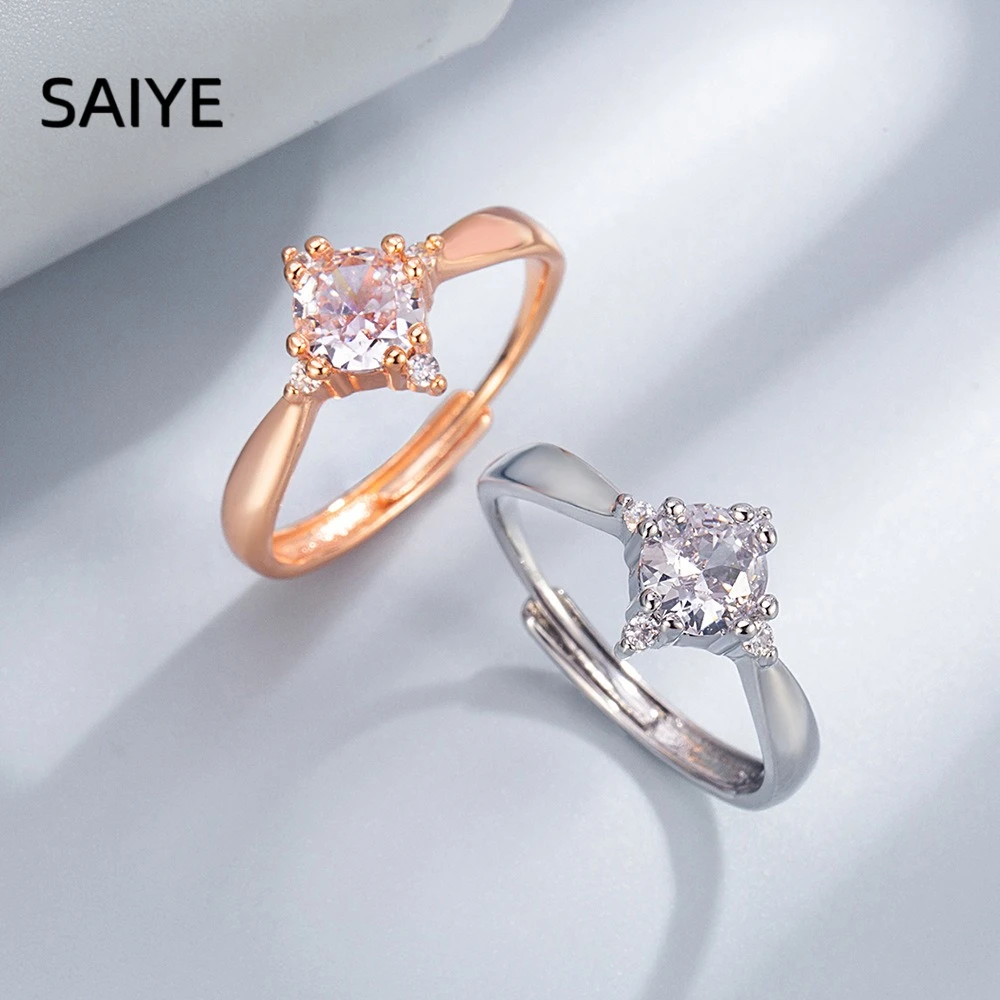 925 Sterling Silver Open Adjustable Ring Princess Cut CZ Zircon Solitaire Ring for Women Minimalist Promise Finger Jewelry Gift