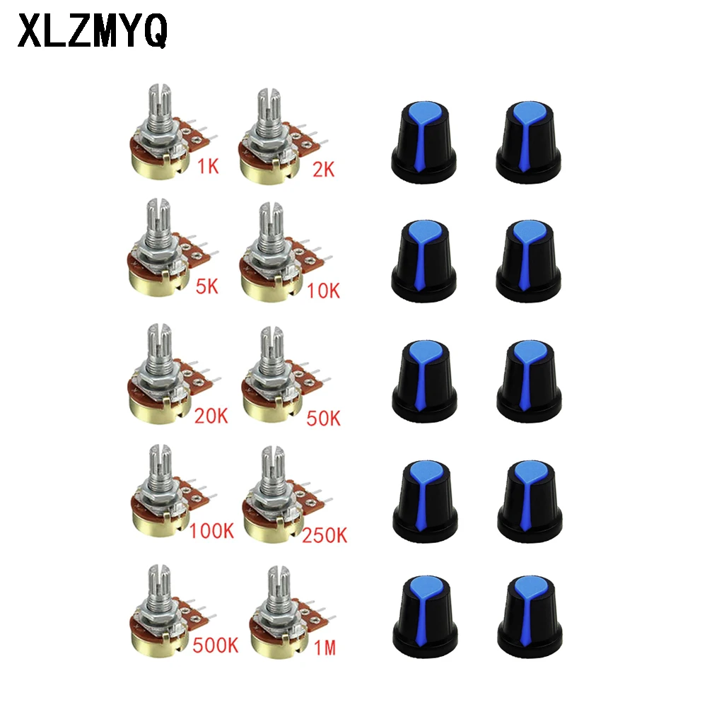 10pcs WH148 Potentiometer Resistor 1K 2K 5K 10K 20K 50K 100K 500K 1M Ohm Linear Potentiometer 2M 15mm 3pins With Nuts And Washer