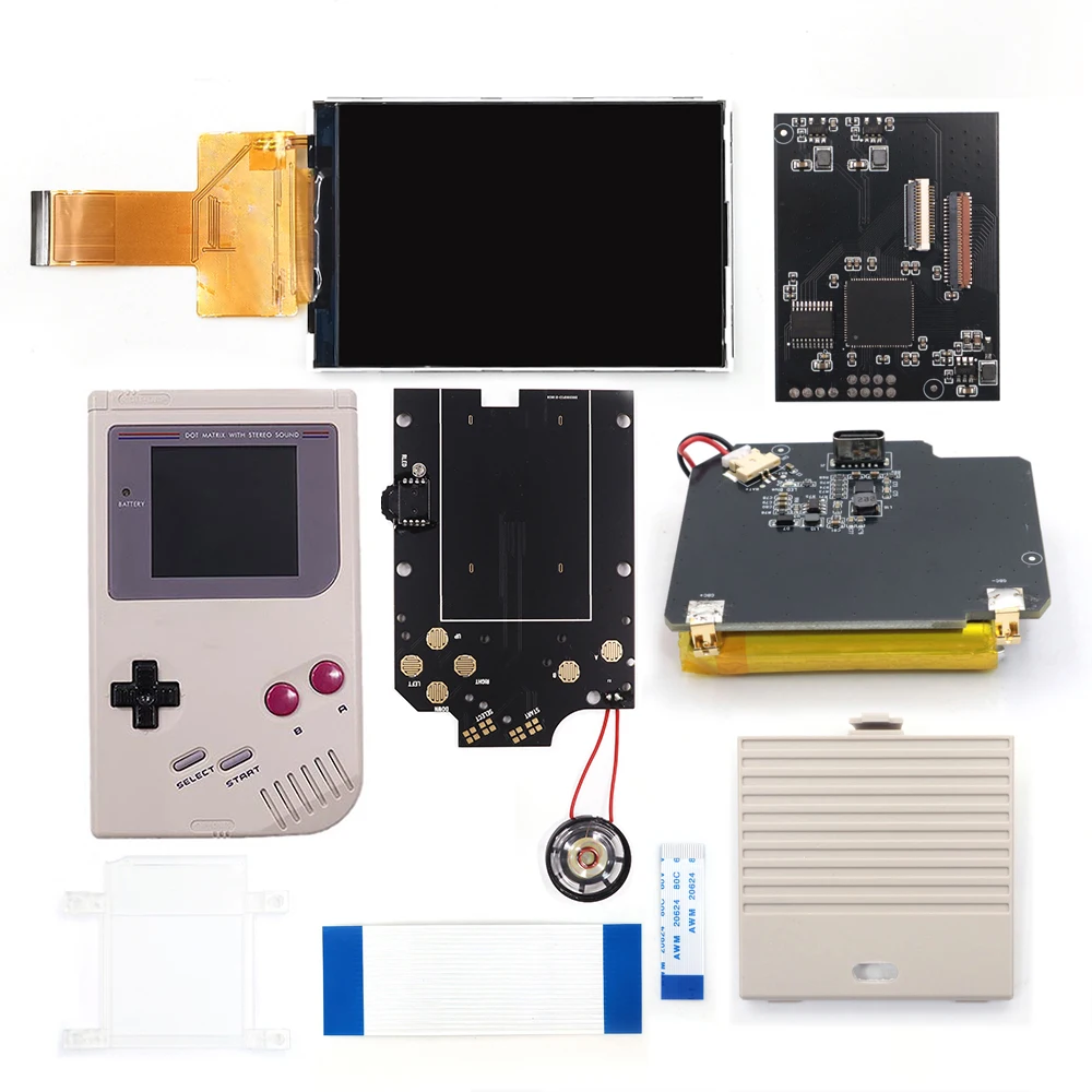 عدسة شاشة IPS LCD جديدة قابلة لإعادة الشحن عالية السطوع لـ Gameboy GB DMG، Pixel-Perfect مع غلاف IPS لا حاجة لحام