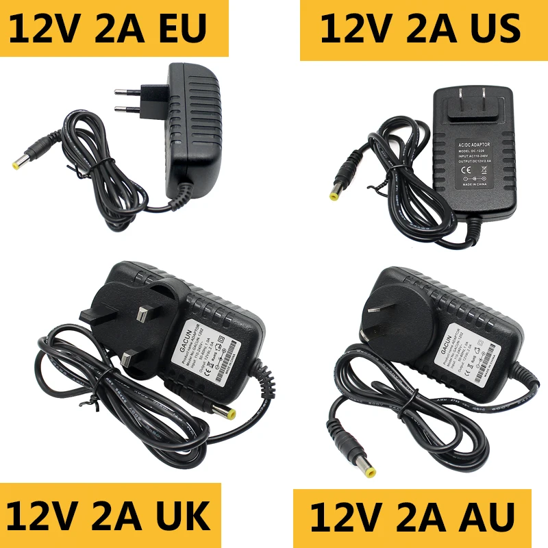 Adattatore per trasformatore di alimentazione AC DC 12V caricatore universale da 2A 220V a 12V per adattatore da parete per Driver LED spina EU US