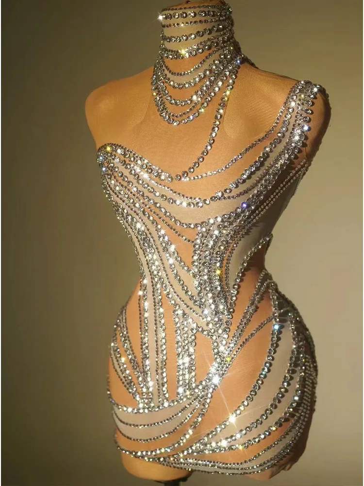 High Quality Hot Diamond Sexy Hanging Neck Elastic Wrap Buttocks Dress 2024 New Fashion Custom Women\'S Clothing