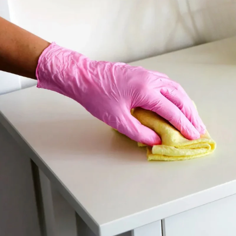 100PCS Disposable Pink Nitrile Gloves for Kitchen Garden Cleaning Hair Dyeing Car Repair Tattoo Car Wash Pink Gloves