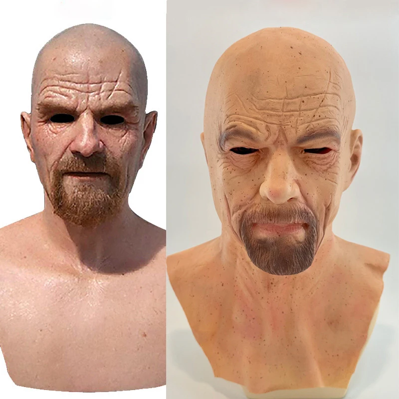 Deadly Poison Master Realistic Latex Headcover Breaking Bad Funny Cosplay Walter White Mask Decoration Bald Old Man Mask