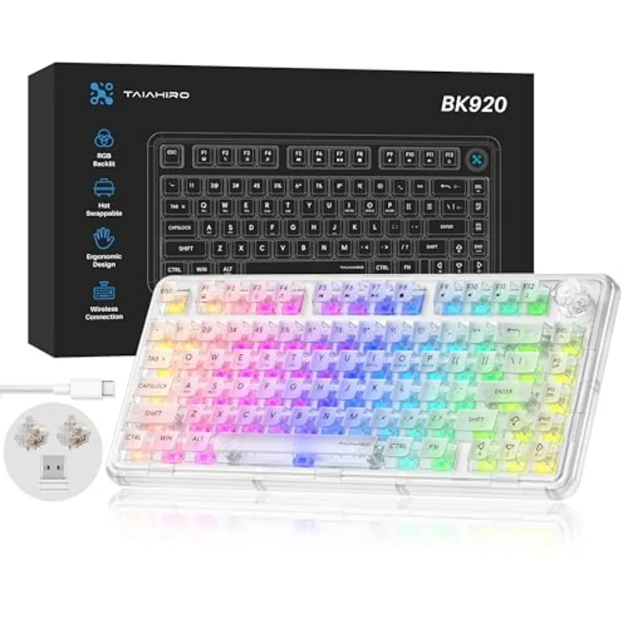 Transparent Mechanical Keyboard RGB Backlit Wireless Creamy Gaming Keyboards Hot Swap Customizable Clear Acrylic Design 80-Key