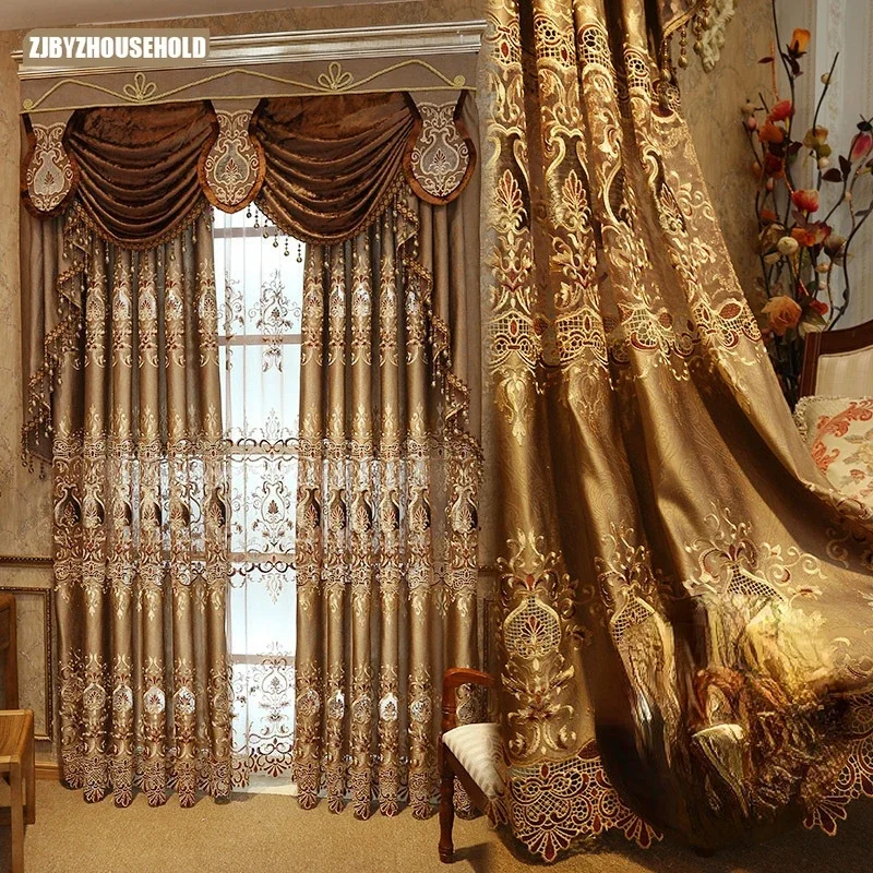 Customized European Style Water Soluble Embroidered Curtain Flower Curtains Fro Living Room Curtains for Bedroom Window Curtain