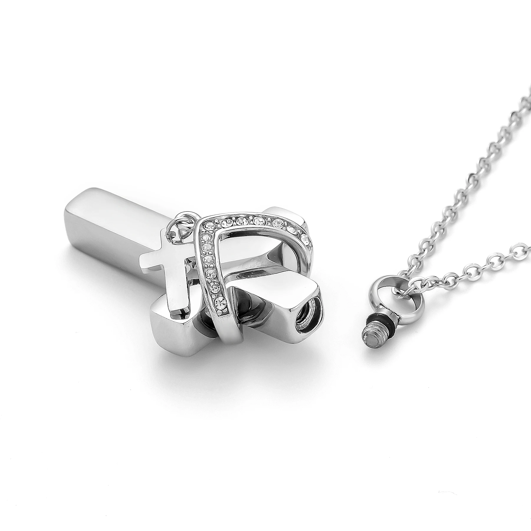 Klassische Kreuzflügel-Urnenkette für Asche, Gedenk-Anhänger aus Edelstahl, Halskette, Dropshipping – Detail 9