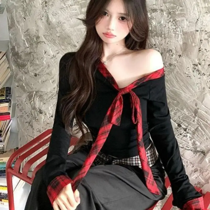 Schulterfreies Basishemd, One-Shoulder-Top, sexy Damen-T-Shirt mit schräger Schulter und langen Ärmeln, neuer Herbst- und Winterstil