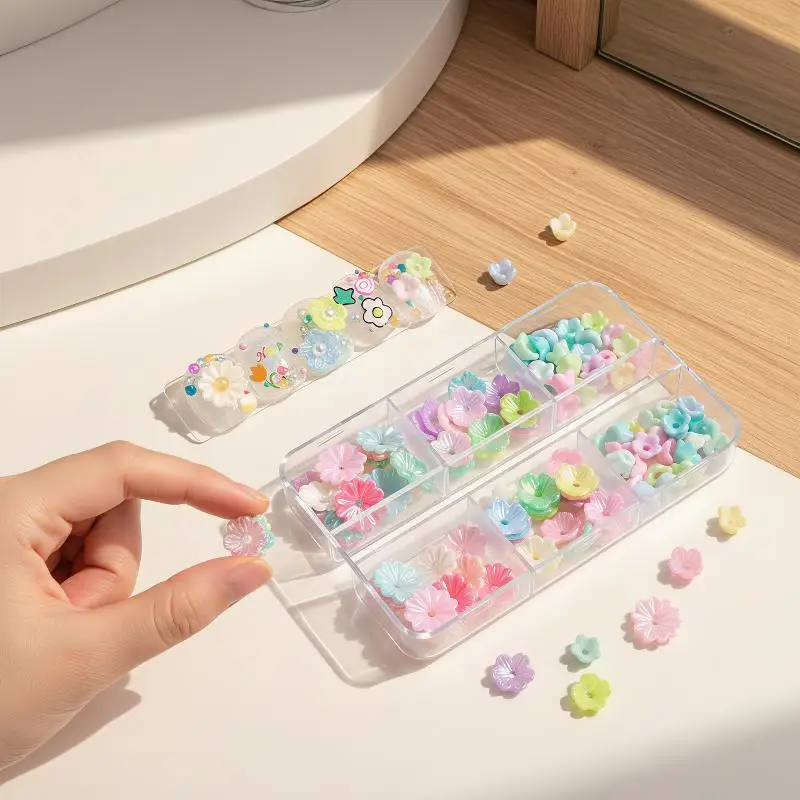 Nail Art Rhinestones 1Box Acrylic Resin Decorations DIY Crafts Flowers Manicure Design