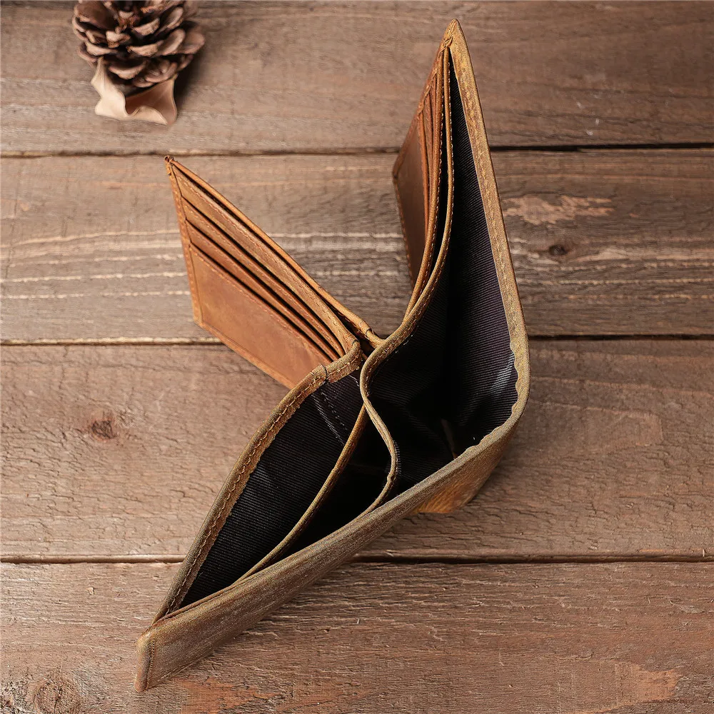 6005Men's Large Capacity Retro Crazy Horse Leather Wallet, Genuine Leather Top Layer,tri-fold Cowhide Wallet, Storage Card Bag