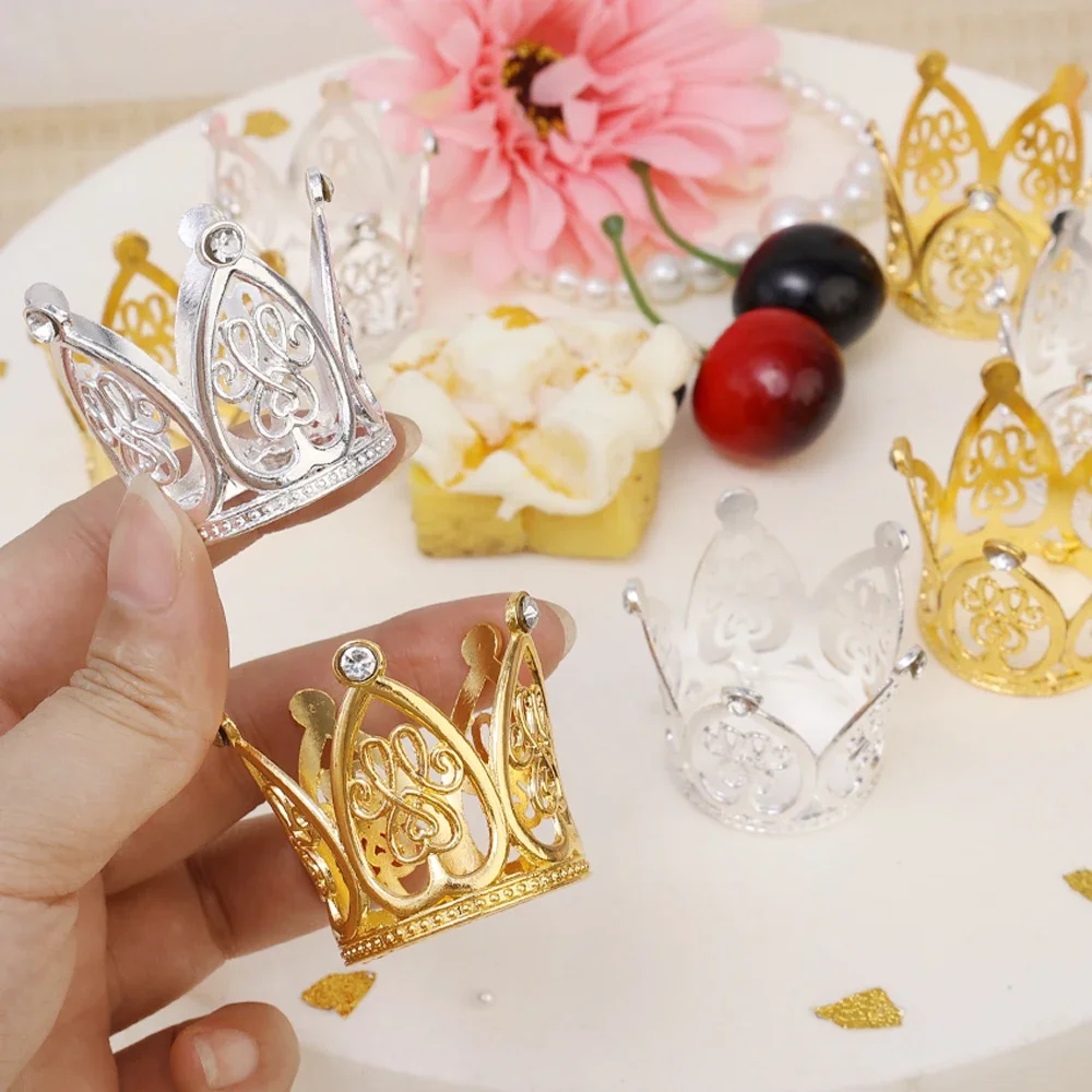 10-1Pcs Mini Crown Cupcake Topper Princess Pearl Tiara Children Hair Ornament for DIY Wedding Birthday Party Cake Decoration