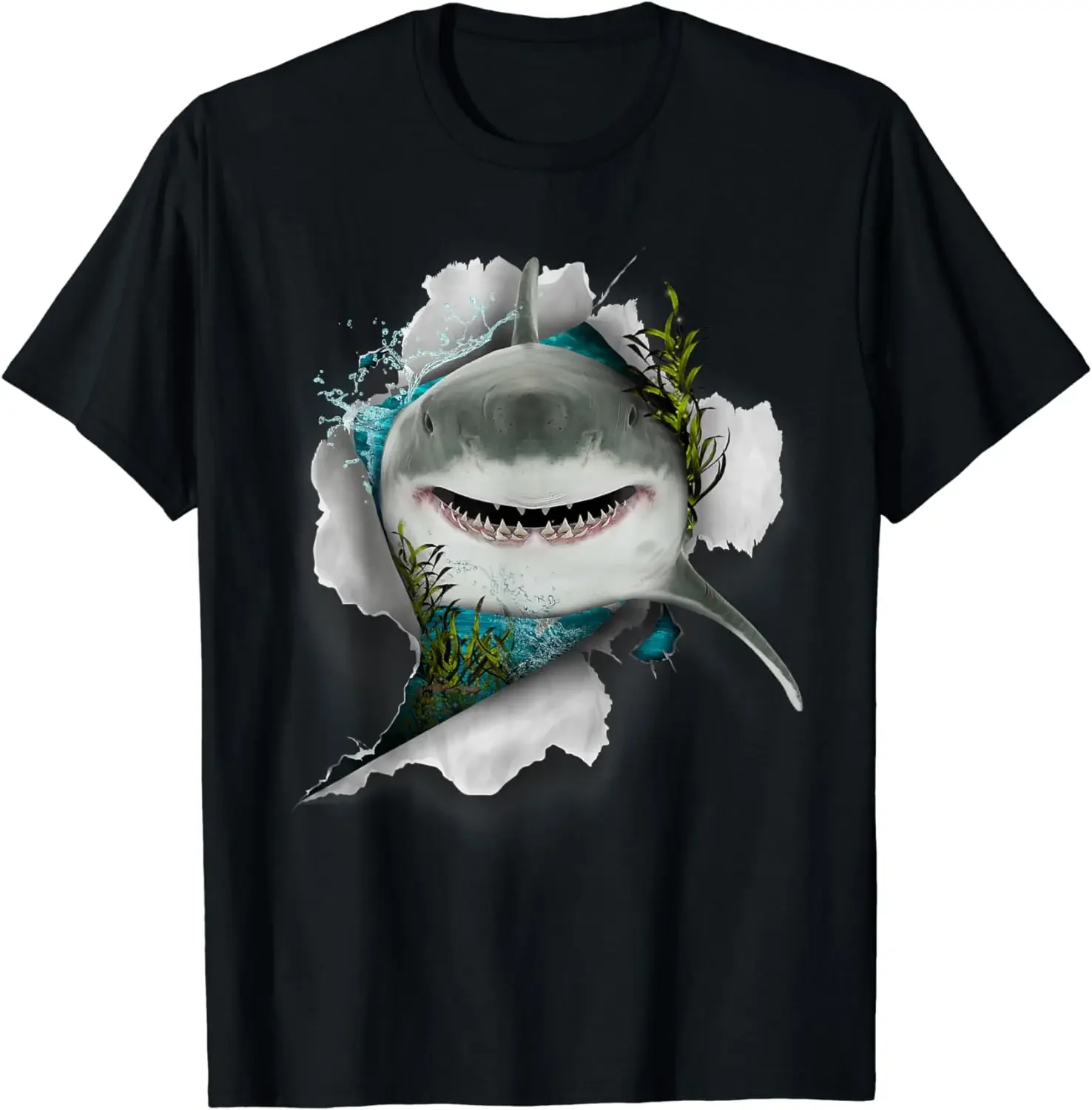 Shark Deep Sea Fishing Funny Shark T-Shirt for Unisex Teens Cotton Oversized T Shirt Lightweight Men Clothing All Seasons