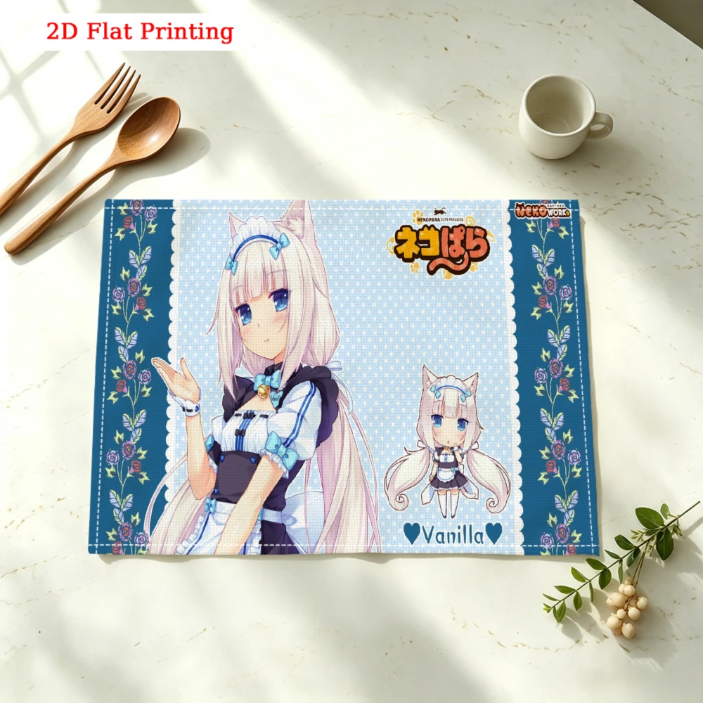 1pc Anime Style Placemat Blue Vanilla Character Print Table Mat Kitchen Dining Decor Use 30x40cm