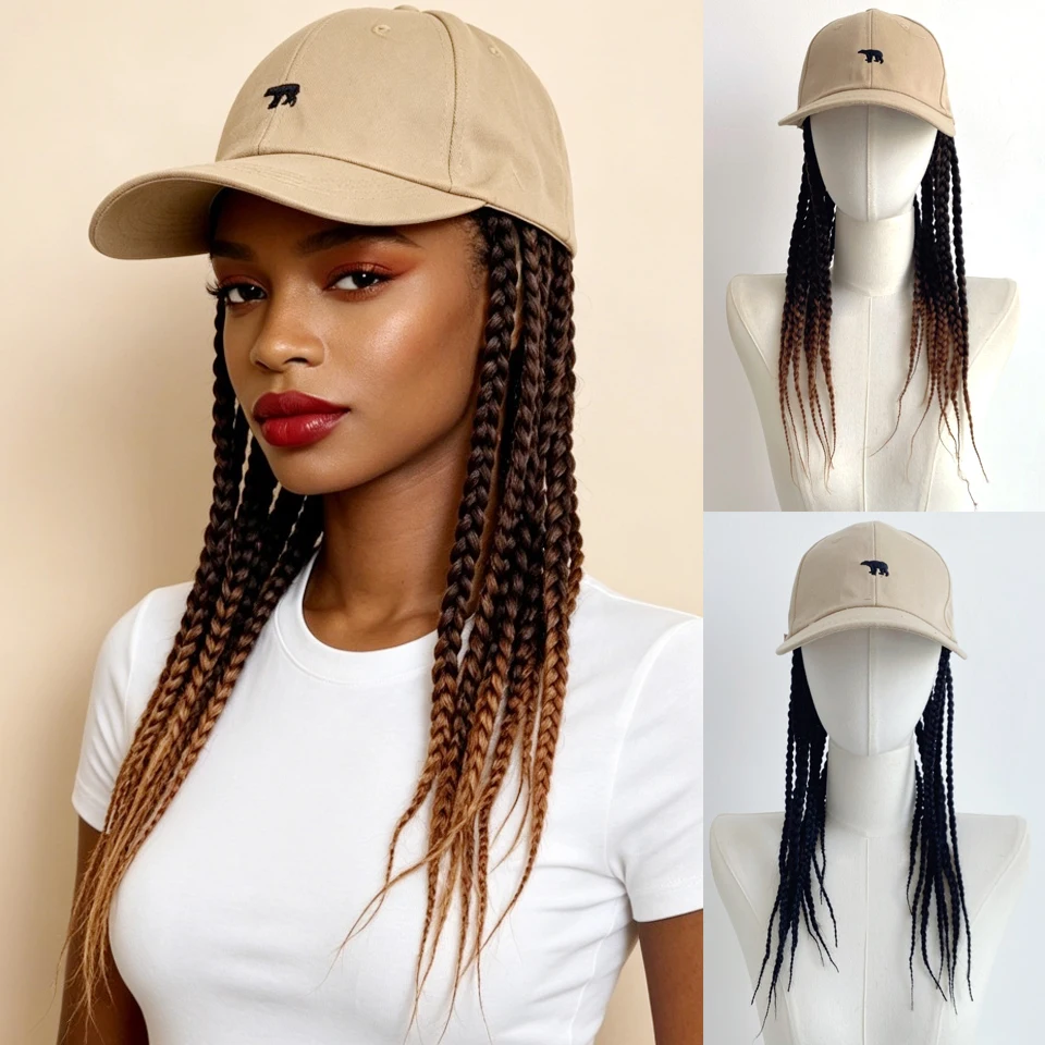 Hat Wig Hair Extensions Sets African Dreadlocks Wig Hat Fashion Summer Hip Hop Synthetic Braid Wig Peaked Cap For Men Wome