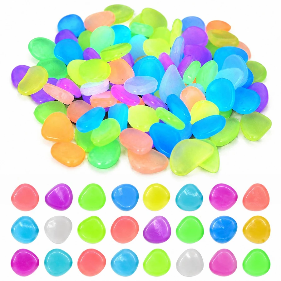 Aquarium Fish Artificial - กรวดเรืองแสงในที่มืด คละสี 100/200 กรัม กรวดเทียมสำหรับตกแต่งตู้ปลา สวน