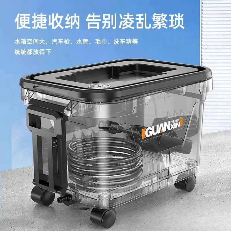 モバイル水タンク車-ポータブル車載収納プーリー-360度回転-28l大容量-洗車機付き