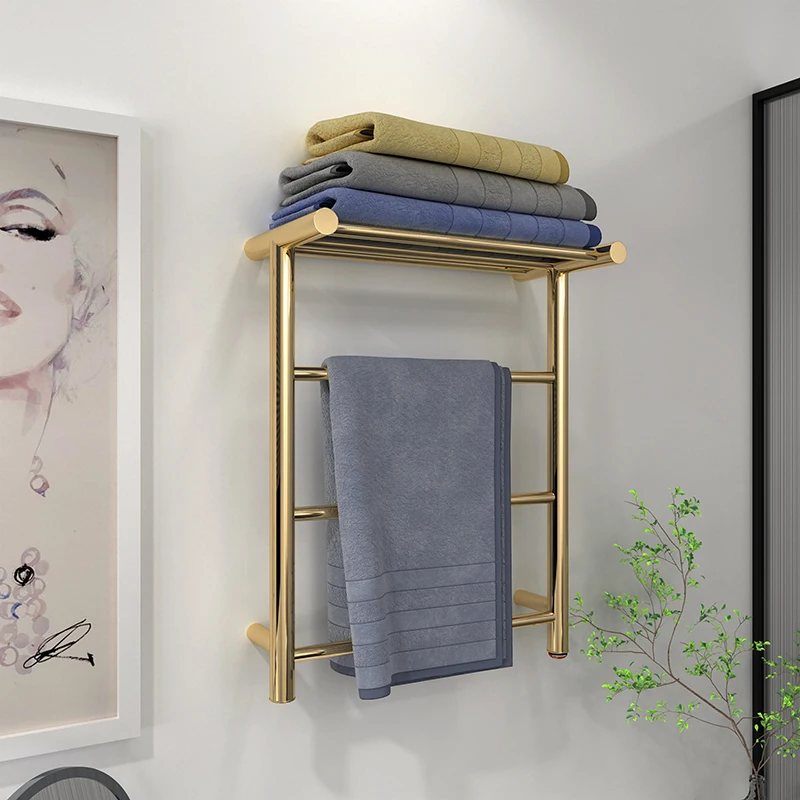 Gold Vertical Heated Towel Rail Stainless Steel Wall Mounted Towel Warmer Electric Rails