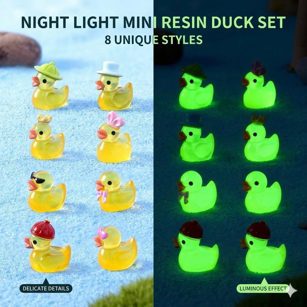 Mini patos luminosos, 50/100 peças, microlandscape, figuras de pato em miniatura, acessórios para jardim de fadas, decoração para casa, brilham no escuro