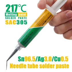 Tubo de aguja de pasta de soldadura Sn96.5Ag3.0Cu0.5, 20g, tipo 3%, punto de fusión de conductividad fuerte, soldadura firme 217C