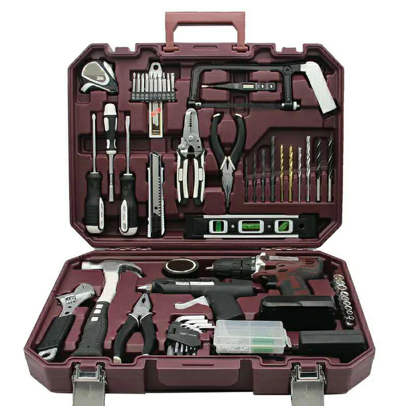 

2021 Lithium Battery Power Tools Combo Set Cordless Electric Tool Box Set Iron OEM Plastic Box Packaging Carbon Steel Hand 10pcs