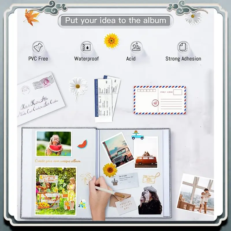 ABIJ-Grey Photo Album With Picture Display Window,40 Pages DIY Scrapbook Album ,Linen Cover Memory Book