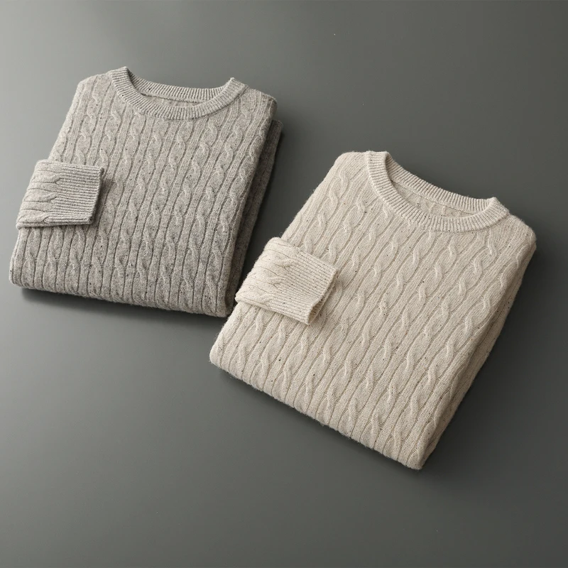 

2025 Autumn/Winter New 100% Merino Wool Knit Sweater Men's O-Neck Business Casual Cashmere Pullover Fashion Thick Long-Sleeved