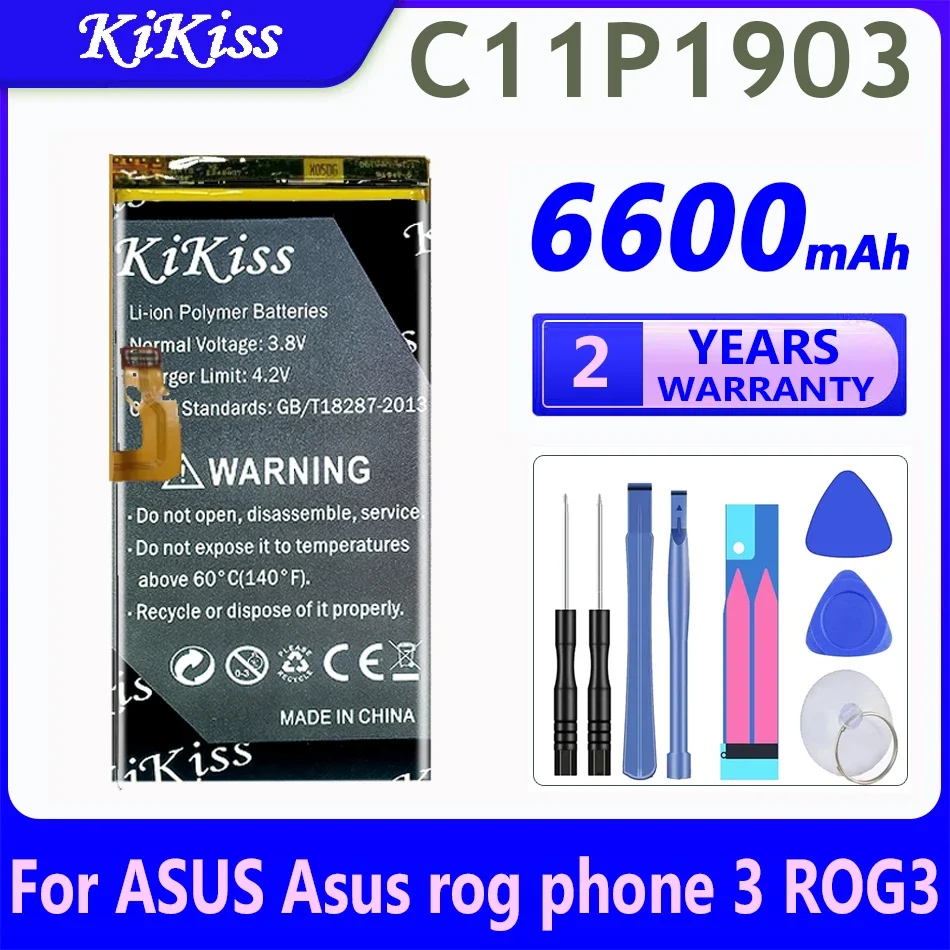 

KiKiss C11P1903 6600mAh Battery for ASUS Rog Phone 3 ZS661KS Phone3 ROG3 ROG 3 Batteries + Free Tools