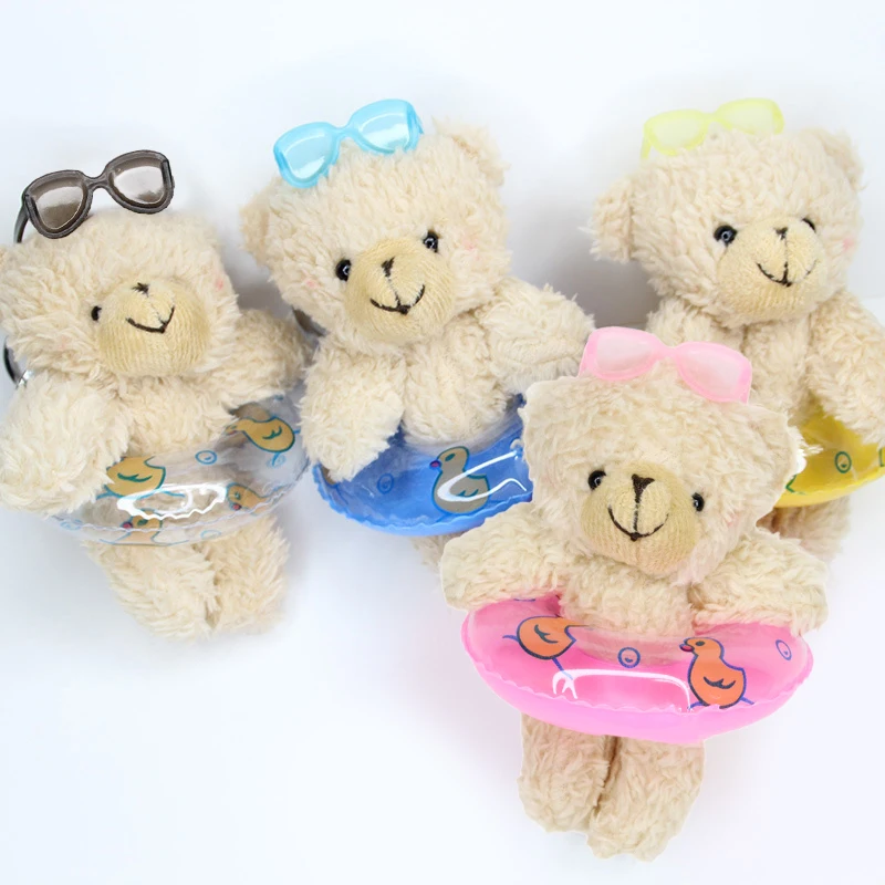 Cartoon Swimming Ring Jointed Bear Keychain Bag Pendant Plush Doll Toys Sunglasses Joint Bear Keyring Backpack Charms Decor Gift