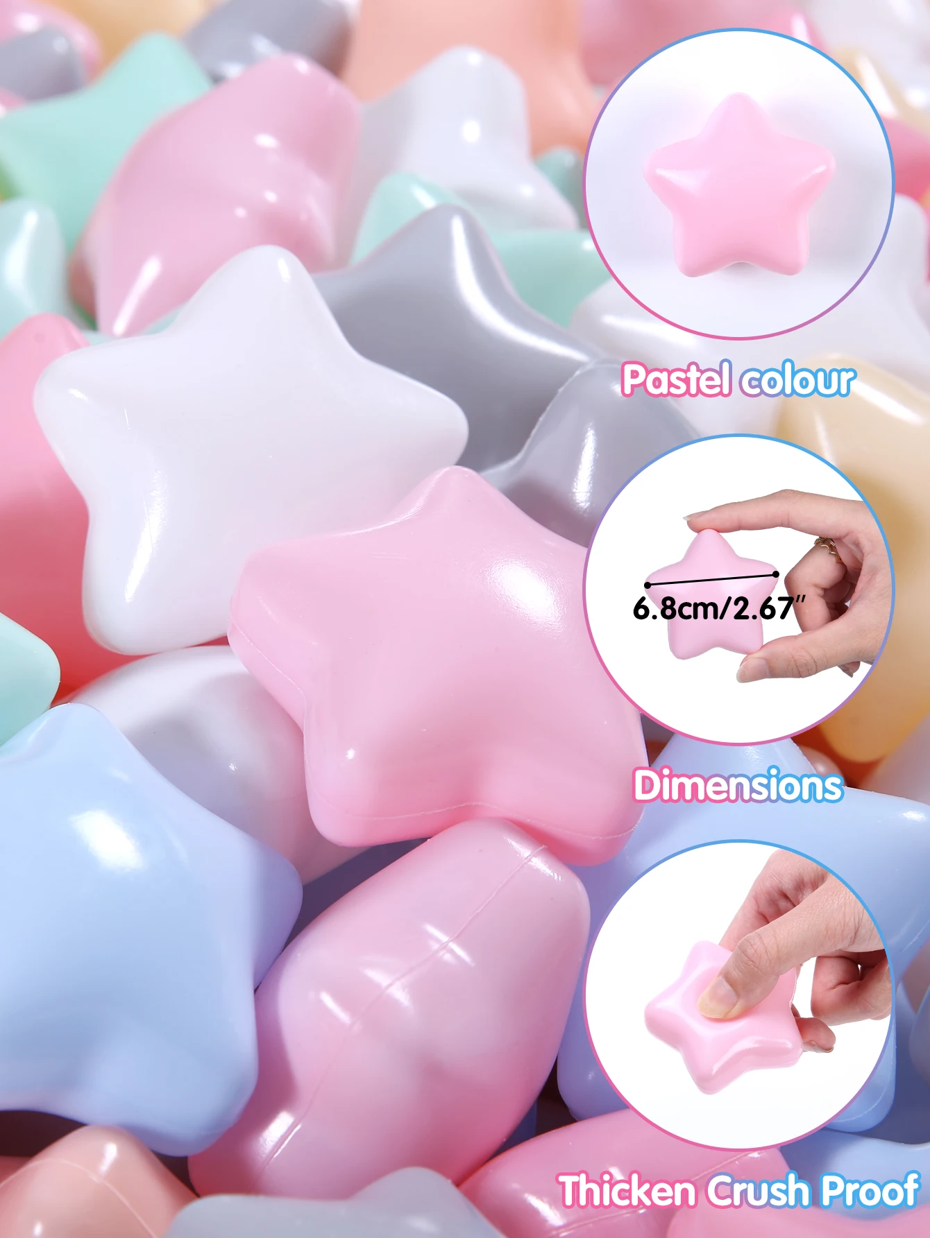 2.67inch 150pcs Ball Pit Balls Star Shape Macaron Mix 7 Colour Ball BPA Free Crush Proof Plastic Toy Balls
