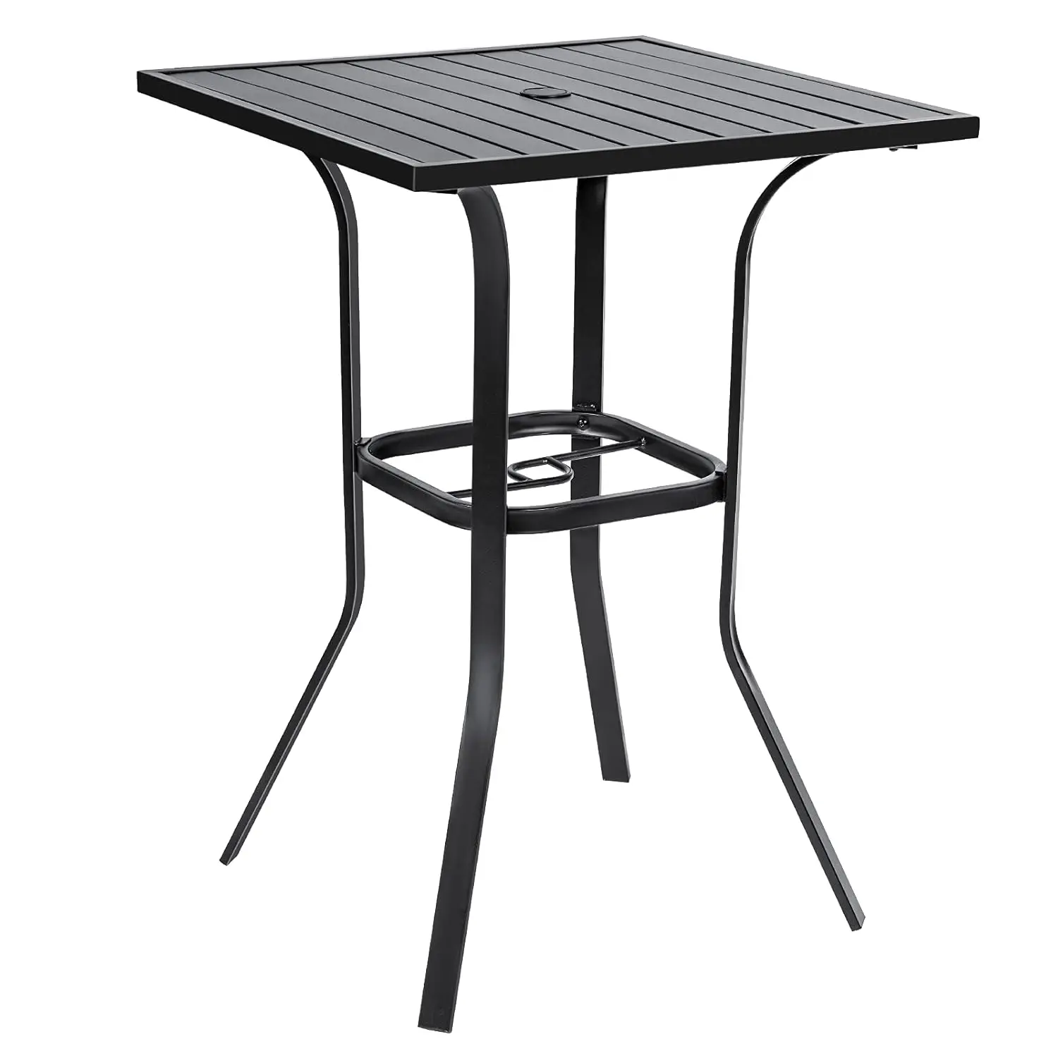 

Высокий барный стол для патио, 39 дюймов в высоту, с отверстием для зонта 1,57 дюйма, квадратный уличный стол с высокой столешницей из металла и стали, на заказ